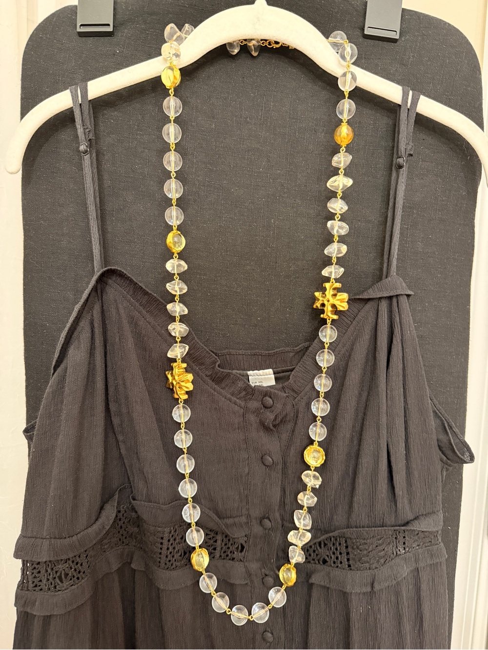 Tory Burch Clear and Gold Beaded Logo Pendant Necklace - Picture 7 of 7